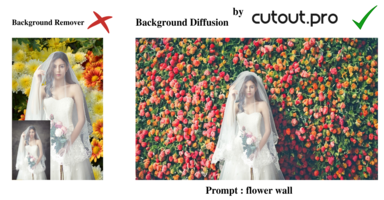 Comparison of traditional background removal and background diffusion